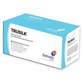 Trusilk 3/0 Gauge Non-Ass. Suture, 1/2 Curve, 22 mm Needle - 45 cm - Black - Pack 12 pcs.