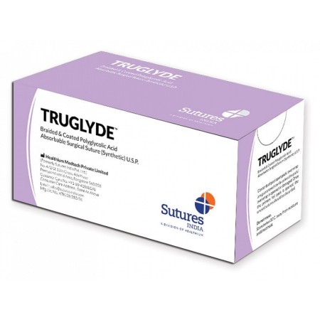 Truglyde nahtmaterial, stärke 4/0, krümmung 3/8, nadel 19 mm - 70 cm - lila - packung mit 12 stück.