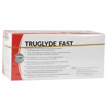 Truglyde Fast Assuture 1/0 Gauge, 1/2 Curve, 40 mm Needle - 90 Cm - Inc- Pack 12 pcs.