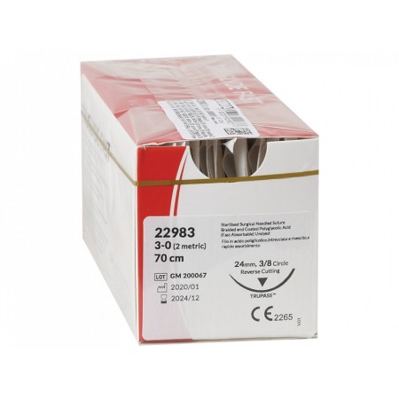 Sutura rápida truglyde, calibre 3/0, curva 3/8, agulha 24 mm - 70 cm - incolor - inc . 12 peças.