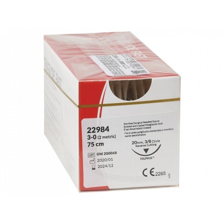 Hechtdraad ass. truglyde fast kaliber 3/0, curve 3/8, naald 20 mm - 70 cm - kleurloos - pak. 12 stuks.