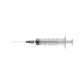 3-teilige spritze mit 22g-kanüle - 5ml zentraler luer-konus - packung mit 100 stück.