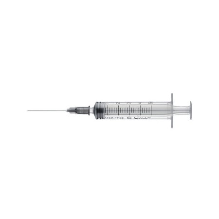 Seringa de 3 peças com agulha de 22g - cone luer central de 5ml - pacote com 100 unidades.