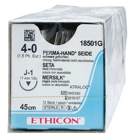 Ethicon Perma-Hand 18501G ikke-absorberbar sutur med nål 1/2 17mm USP 4/0 sort - 1 stk.