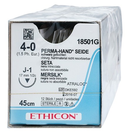 Ethicon perma-hand 18501g icke-absorberbar sutur med nål 1/2 17mm usp 4/0 svart - 1 st.