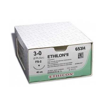 Sutură neabsorbabilă Ethicon Ethilon 653H cu ac 3/8 19mm USP 3/0 negru - 1 buc.