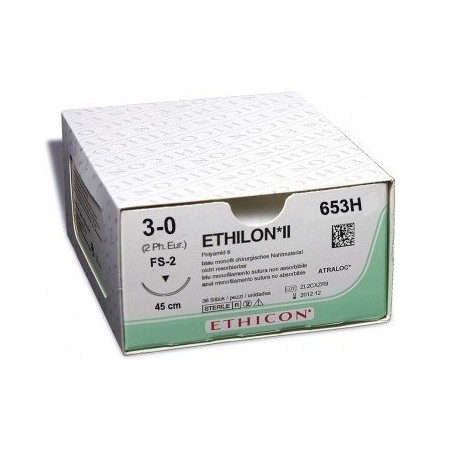 Sutura não absorvível ethicon ethilon 653h com agulha preta usp 3/0 de 3/8 x 19 mm - 1 pç.