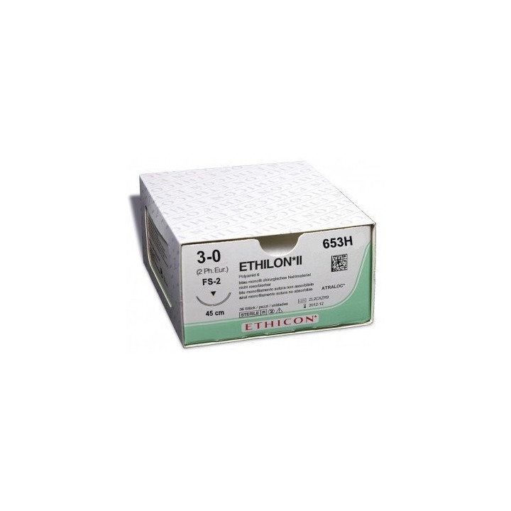 Suture non résorbable Ethicon Ethilon 653H avec aiguille 3/8 19mm USP 3/0 noir - 1 pc.