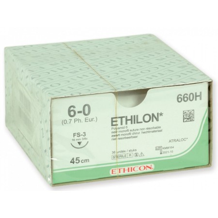 Sutura non assorbibile ethicon ethilon 660h con ago 3/8 da 16mm usp 6/0 nero - 1 pz.
