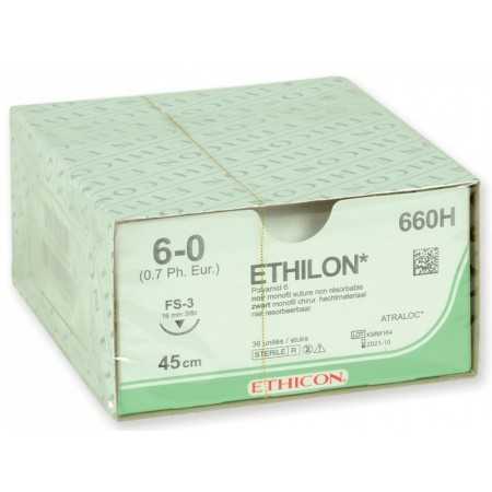 Sutura No Absorbible Ethicon Ethilon 660H con aguja 3/8 16mm USP 6/0 negra - 1 ud.