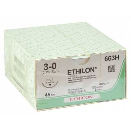 Suture non résorbable Ethicon Ethilon 663H avec aiguille 3/8 24mm USP 3/0 noir - 1 pc.
