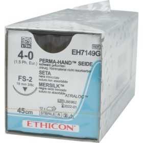 Sutura no absorbible Ethicon Perma-Hand EH7149G con aguja 3/8 19mm USP 4/0 negra - 1 ud.