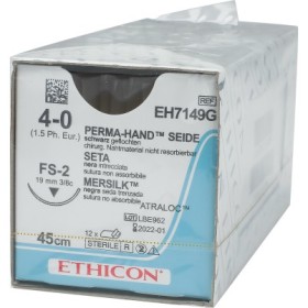 Sutura non Assorbibile Ethicon Perma-Hand EH7149G con ago 3/8 da 19mm USP 4/0 nero - Confez. da 1 sutura
