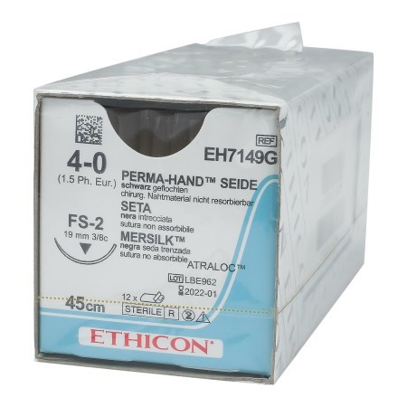 Sutura não absorvível ethicon perma-hand eh7149g com agulha preta usp 4/0 de 19 mm (3/8") - pacote com 1 unidade