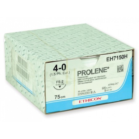Sutura monofilamentar não absorvível ethicon prolene eh7150h com agulha azul usp 4/0 de 3/8 x 19 mm - 1 pç.