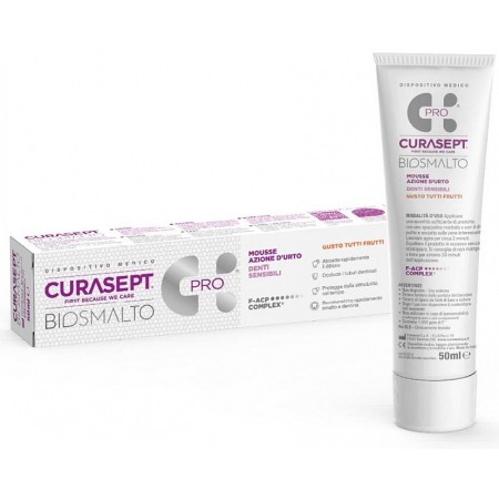 Curasept biosmalto sensitive teeth mousse az. šok 50 ml všechno ovoce