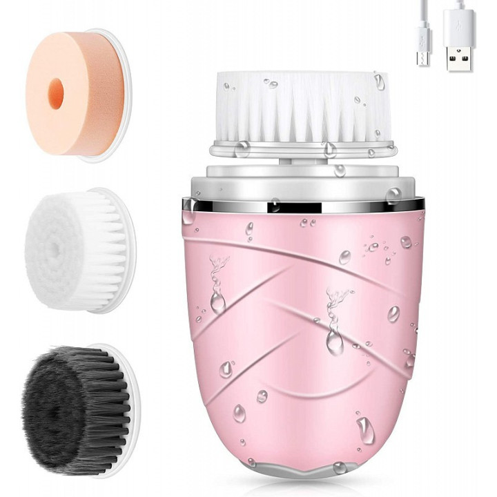 Ansiktsrengöringsborste 3 i 1 rosa