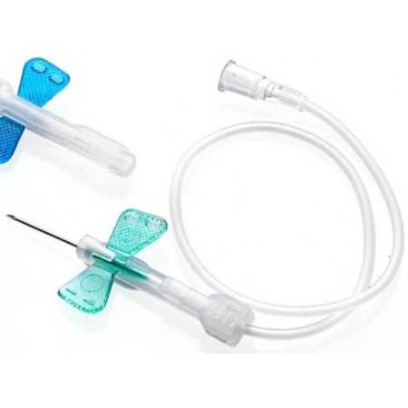 Safety Butterfly Needles Turquoise FLY-SAFE DEHP FREE 23G Luer Lock with tube 30 cm - 100 pcs.