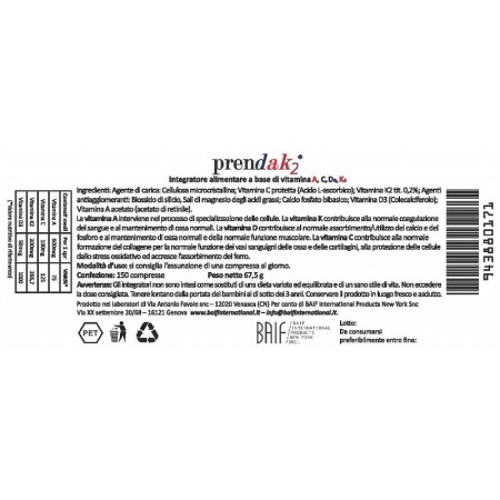 Prendak2 150 comprimés à base de vitamines a, c, d3 et k2