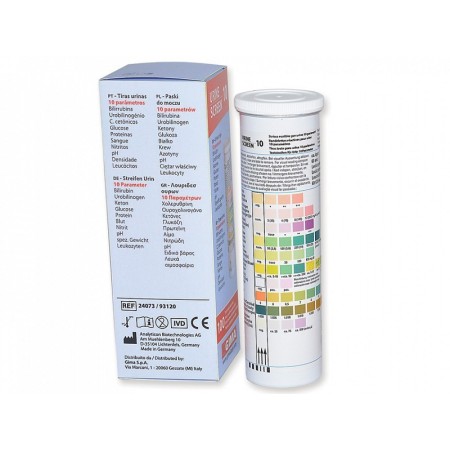 Urineteststrips in flesjes - 10 parameters - professioneel - verpakking van 100 stuks.