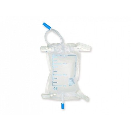 Bolsa de orina para la pierna 750 cc - tubo de 10 cm con kit de botones - paquete 30 piezas.