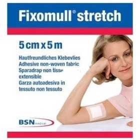 Leukoplast Fixomull stretch 5 mx 5 cm mjuk och töjbar självhäftande gasväv
