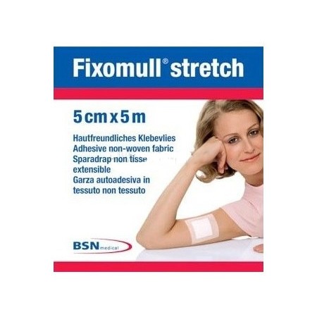 Leukoplast fixomull stretch 5 mx 5 cm mäkká a roztiahnuteľná samolepiaca gáza