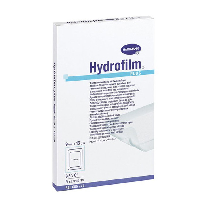 Hydrofilm Plus, pansement adhésif transparent en polyuréthane 5 x 7,2 cm 5 pièces