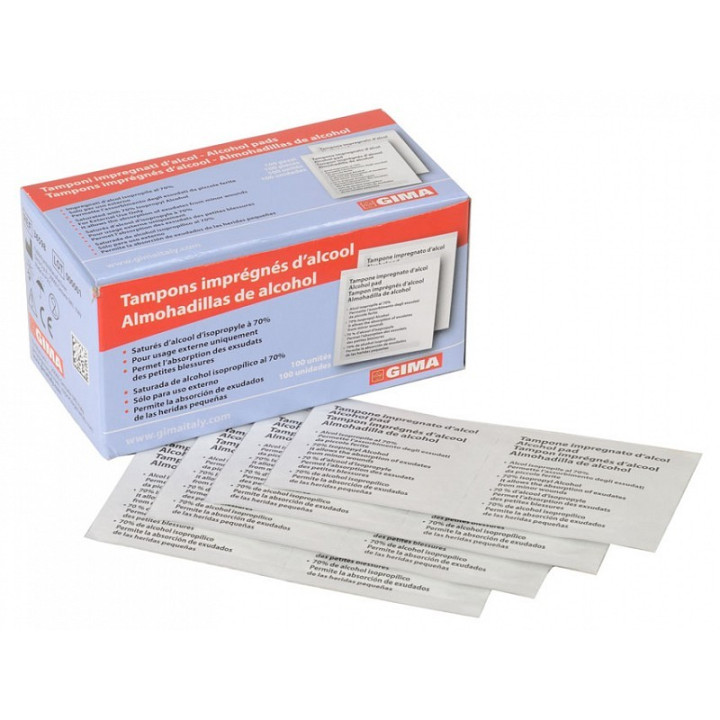 Alcomed Alkoholpads – Packung mit 100 Binden – Packung 100 Stück.