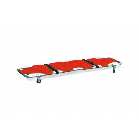 Folding stretcher in anodized aluminum - with 2 feet and 2 wheels