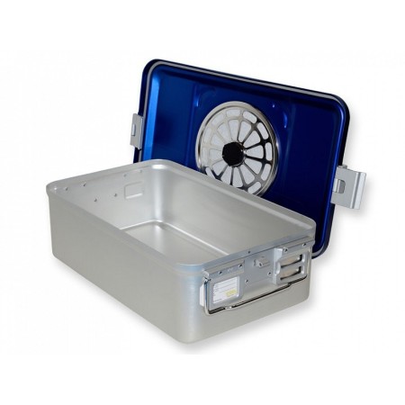 Közepes szűrővel ellátott tartály, 150 mm magas - perforált kék