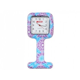 Nurses' clock - square - purple/blue pattern