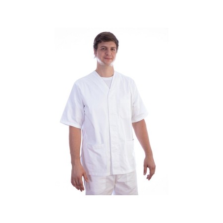 Knappet tunika - bomuld/pol. - unisex S hvid