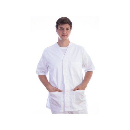 Knappet tunika - bomuld/pol. - unisex S hvid