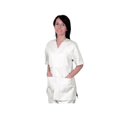 Gombíková tunika - bavlna/pol. - unisex l biela