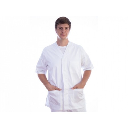 Vit unisexrock med knappar i bomull/polyester, XXL