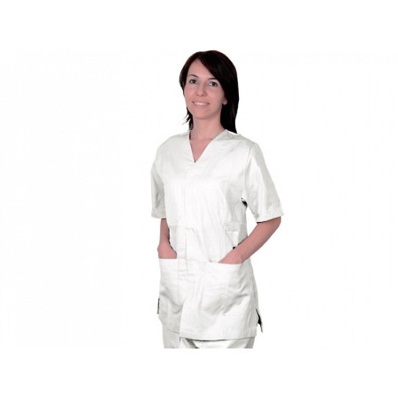 Vit unisexrock med knappar i bomull/polyester, XXL