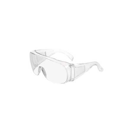 Transparent protective glasses with temples