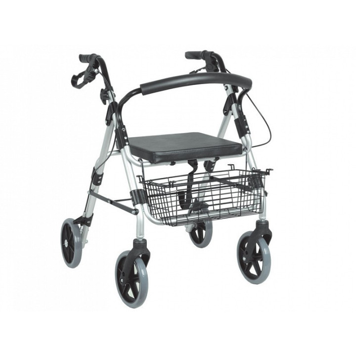 Sølvfarvet rollator – sammenklappelig