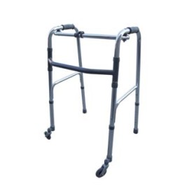 Déambulateur pliable, réglable en hauteur avec 2 embouts et 2 roues pivotantes