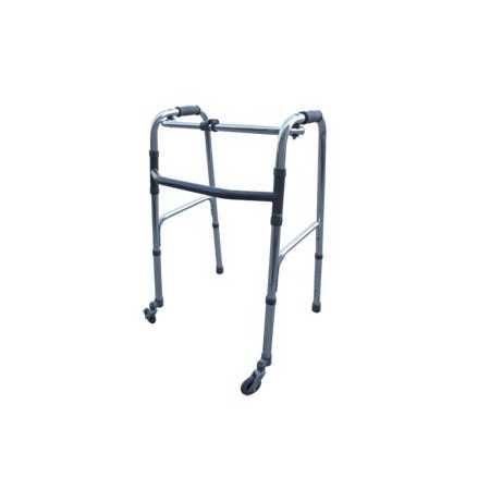 Folding walker, adjustable in height with 2 tips and 2 swivel wheels