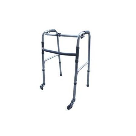 Déambulateur pliable, réglable en hauteur avec 2 embouts et 2 roues pivotantes