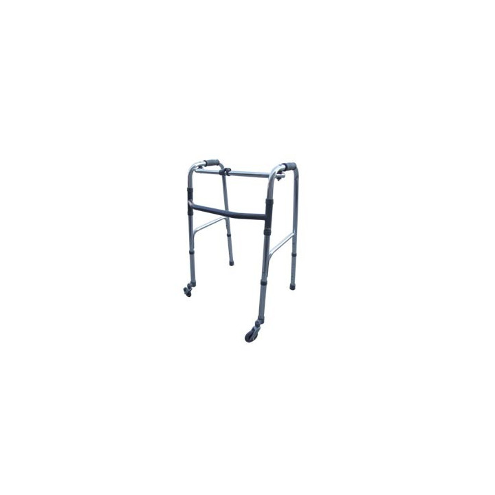 Folding walker, height-adjustable with 2 tips and 2 swivel wheels