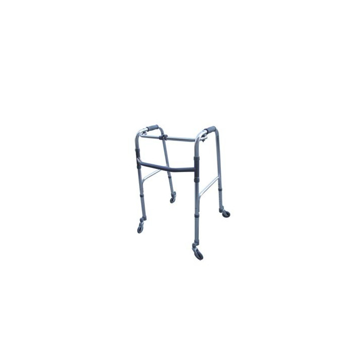 Foldable rollator, height-adjustable with 4 swivel castors