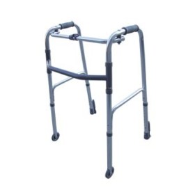 Folding walker, height adjustable with 2 wheels and 2 self-locking tips