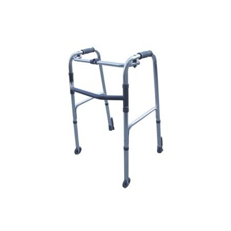 Folding walker, height adjustable with 2 wheels and 2 self-locking tips