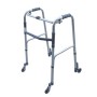 Foldable walker, height-adjustable with 2 swivel castors and 2 castors with self-locking system