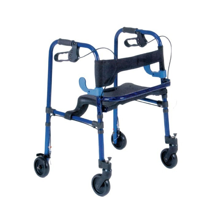 Foldable walker with seat and brakes