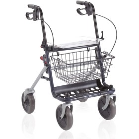 Grijze stalen rollator met zitje