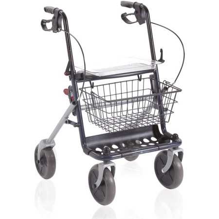 Grey steel rollator with seat